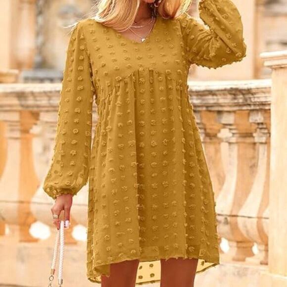 KIRUNDO FALL LONG SLEEVE WOMEN YELLOW BROWN DRESS SIZE MEDIUM BRAND NEW - Picture 1 of 8